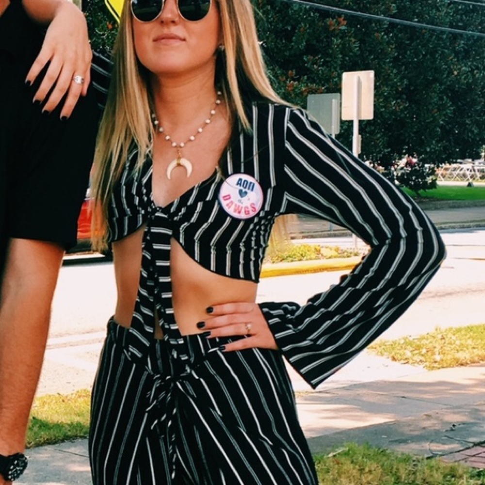 American Threads Black + White Crop Top